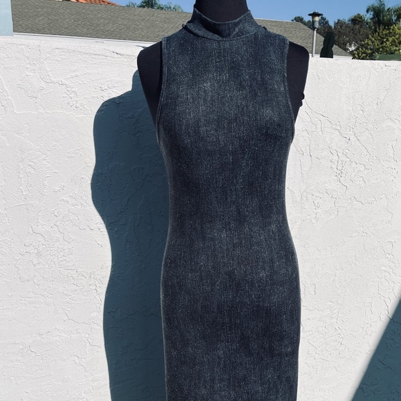 SAGA Dress Made in Italy Maxi Mock Turtle sleeveless blue/grey Florence split - Picture 1 of 10